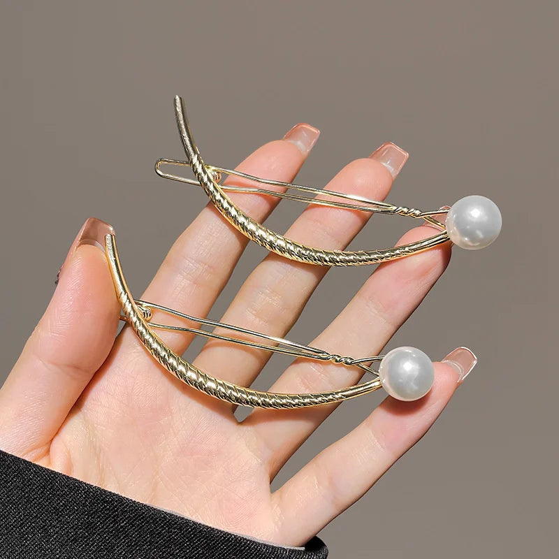 Femlion Geometric Pearl Hair Clip Spring Frog Buckle Hairpins for Women Girls