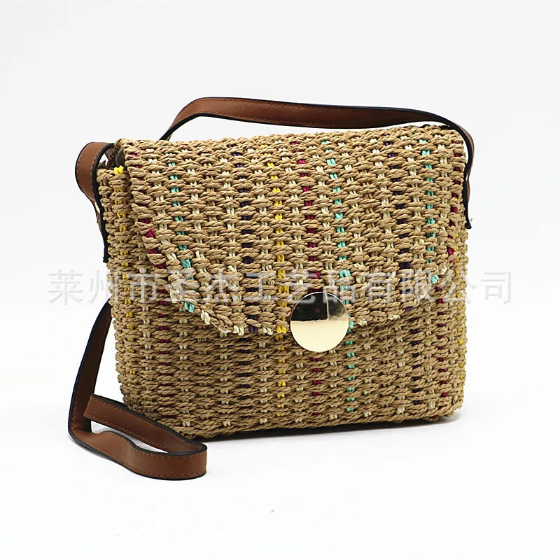 Femlion Handmade Straw Woven Crossbody Bag for Women