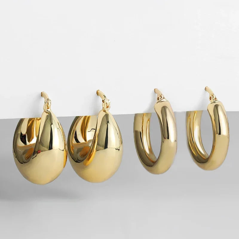 Femlion Gold Wide Chunky Hoop Earrings for Women - Vintage Geometric Statement Jewelry