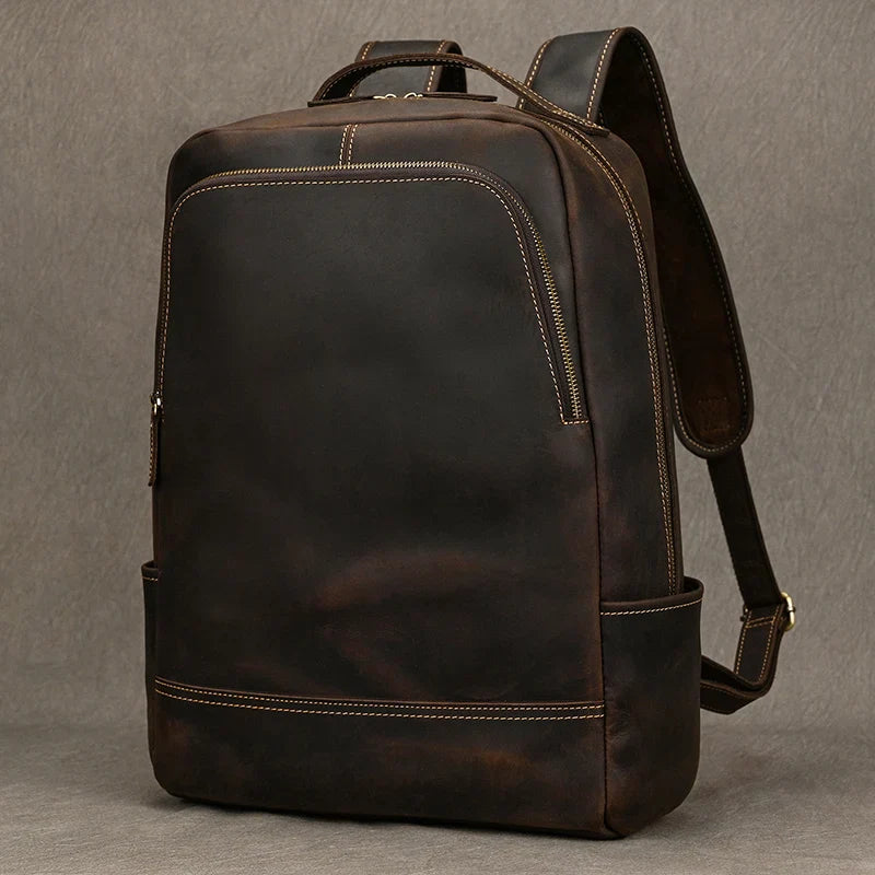 Femlion 15.6" Leather Laptop Backpack: Stylish Men's Travel & Business Daypack