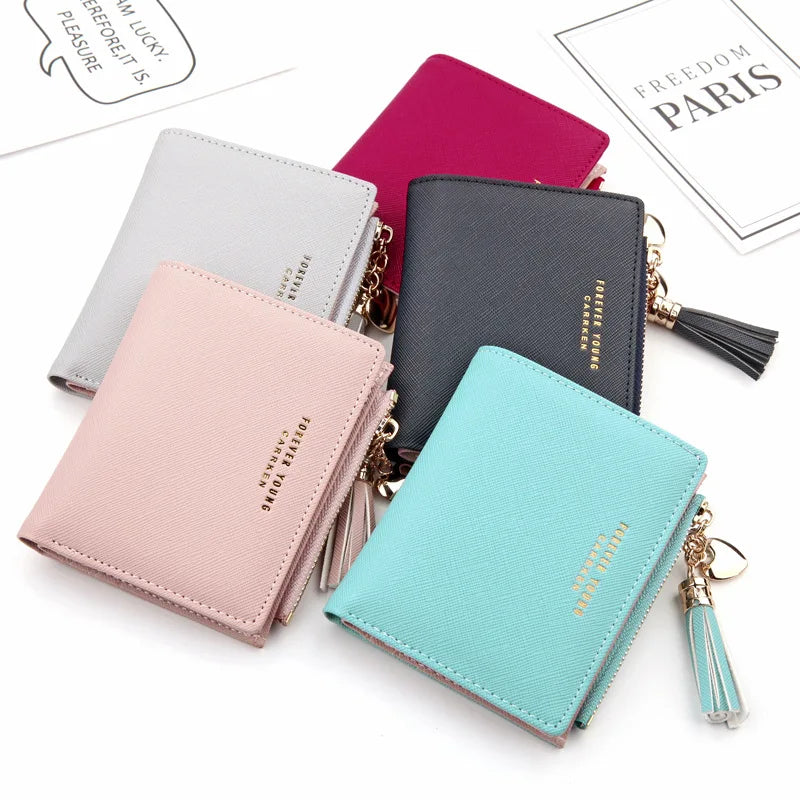 Femlion Pink Crossed Grain PU Leather Short Wallet Mini Money Bag