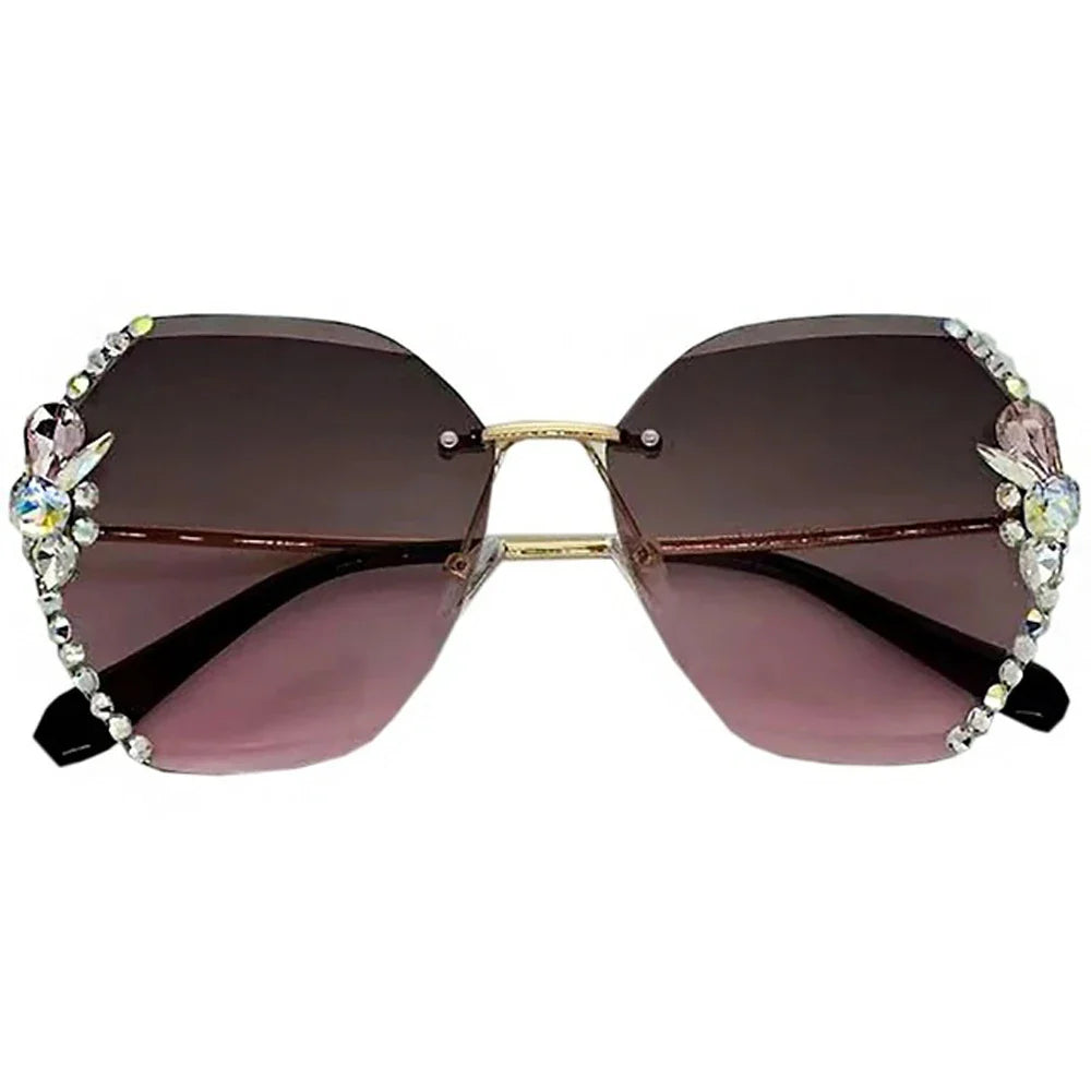 Femlion Rhinestone Sunglasses Gradient Lens Luxury Fashion Shades for Women Men