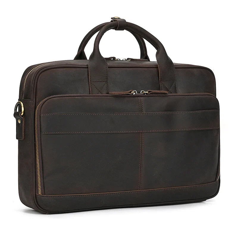 Femlion Men's Genuine Leather Briefcase Laptop Bag Vintage Style Business Tote Handbag