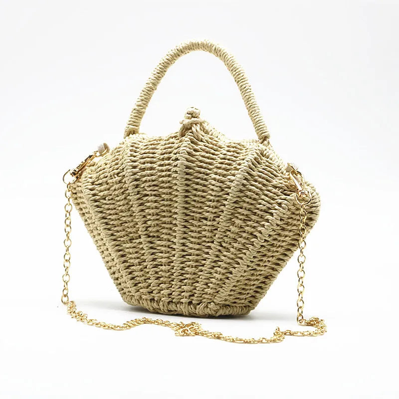 Femlion Holiday Style Straw Woven Bag for Kids - Hand-Held Messenger & Crossbody Bag