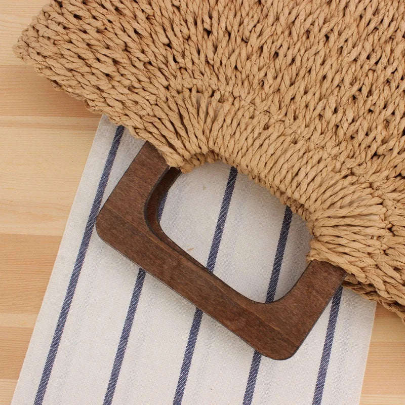 Femlion Sen Series Straw Beach Bag with Wooden Handle