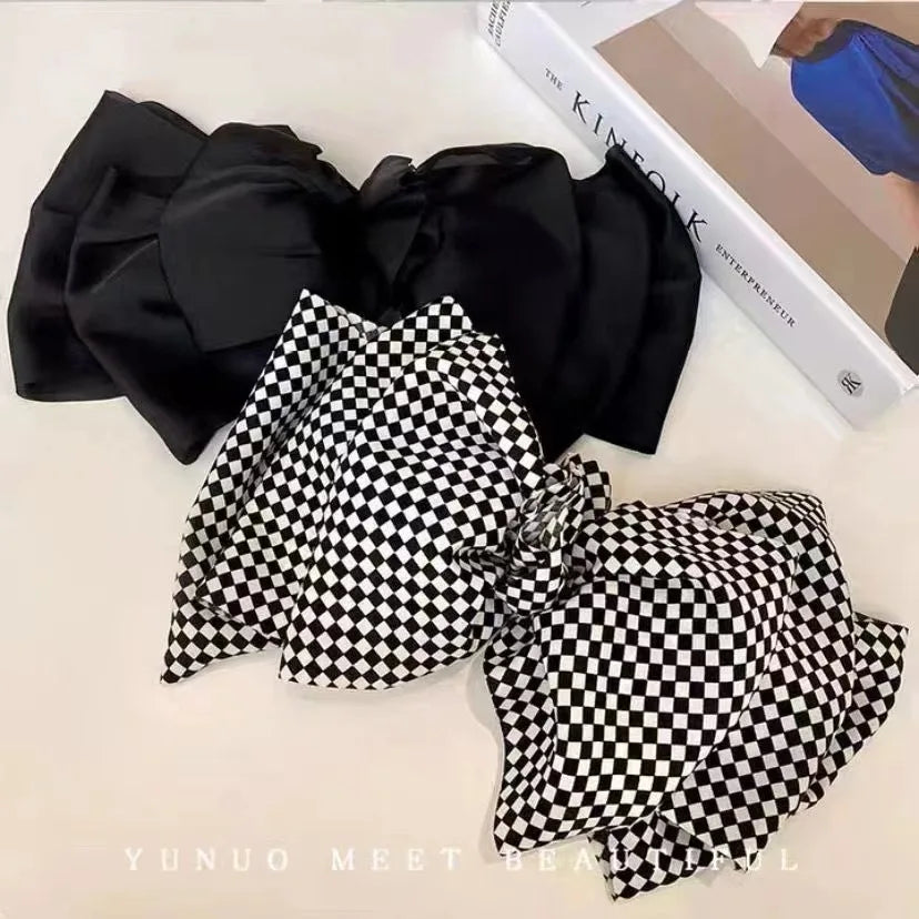 Femlion Plaid Bow Hair Pin: Elegant Big Size Spring Hair Clips for Girls and Women