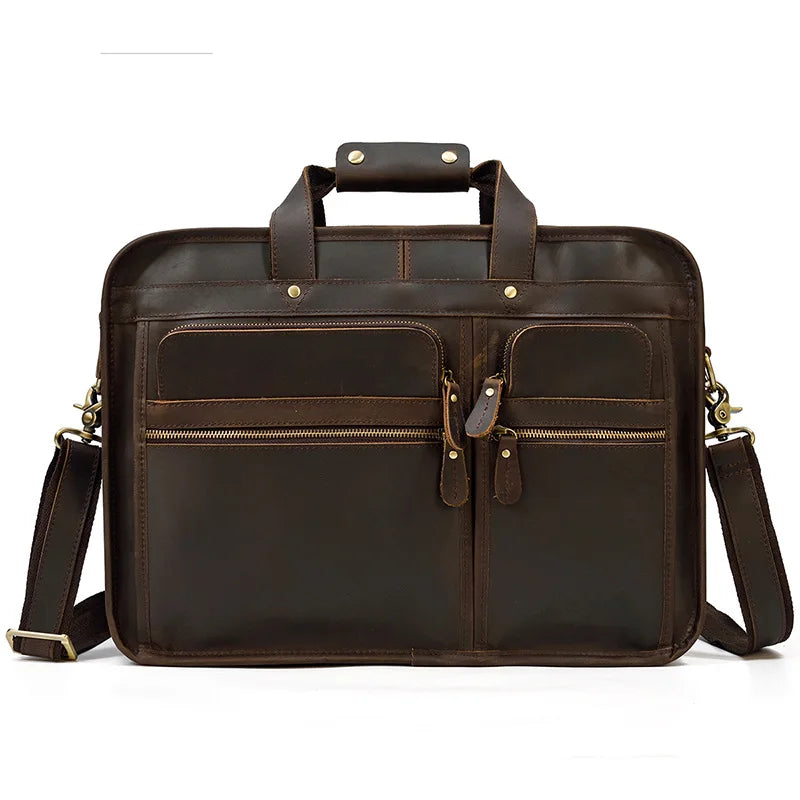 Femlion Vintage Leather Business Briefcase with Pockets and Laptop Compartment