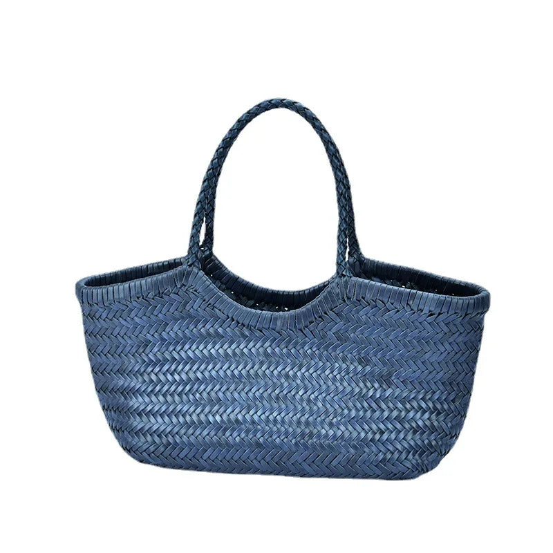 Femlion Leather French Basket Bag - Top Layer Cow Woven, Vegetable Basket Design