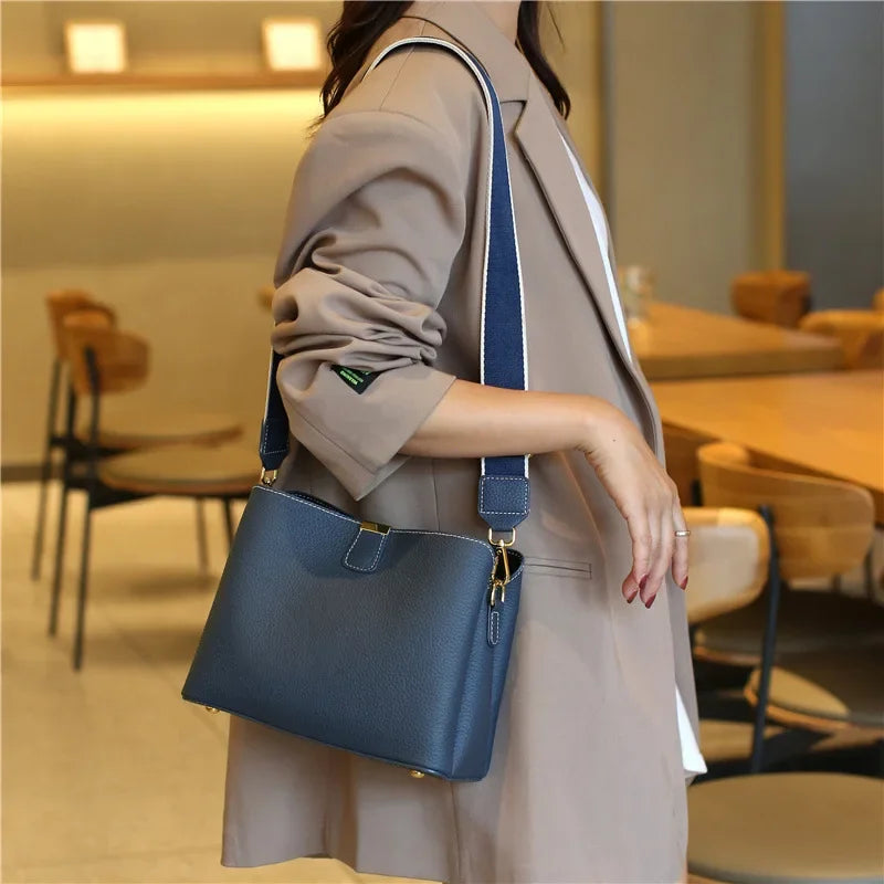 Femlion Luxury Leather Bucket Handbag for Women