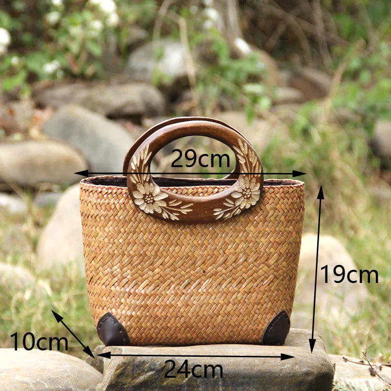 Femlion Straw Vacation Bag - Portable Woven Beach Small Bag for Women