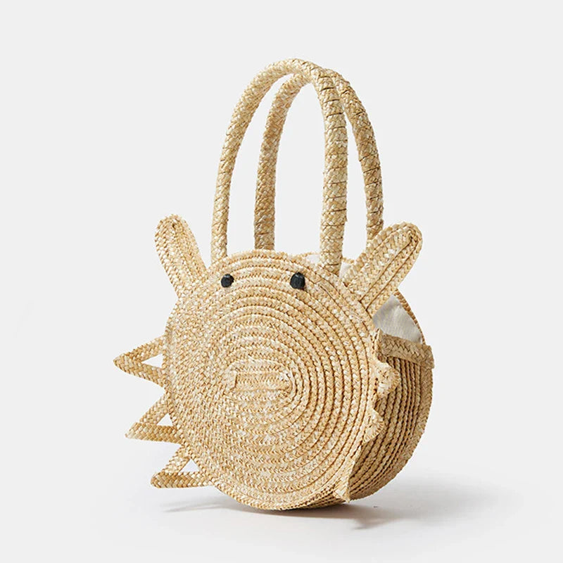 Femlion Cute Crab Straw Handbag for Girls