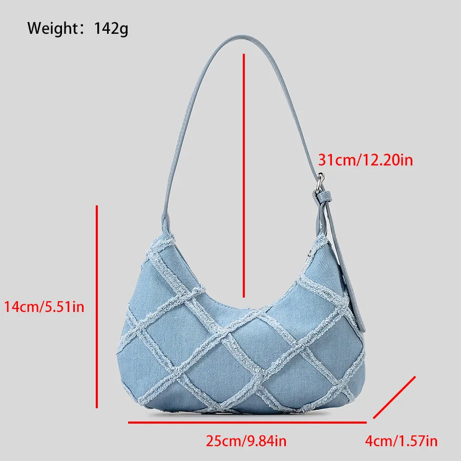 Femlion Fringe Denim Shoulder Bag for Women - Casual Lightweight Armpit Handbag