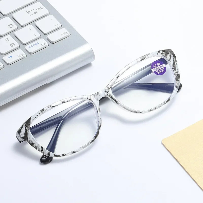 Femlion Printed Frame Anti-Blue Light Reading Glasses for Women, +1.0 to +4.0