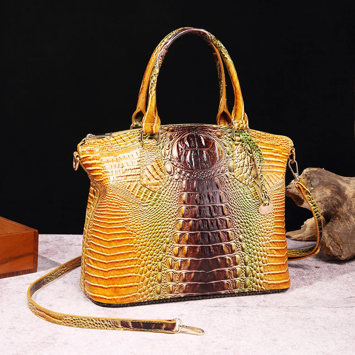 Femlion Retro Alligator Women Handbag in Colorful Crocodile Pattern