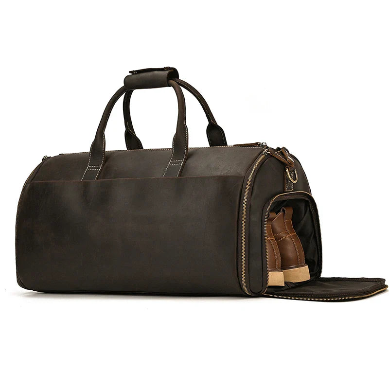 Femlion Men's Leather Suit Bag: Travel Duffel for Suits, Jackets, and Shoes