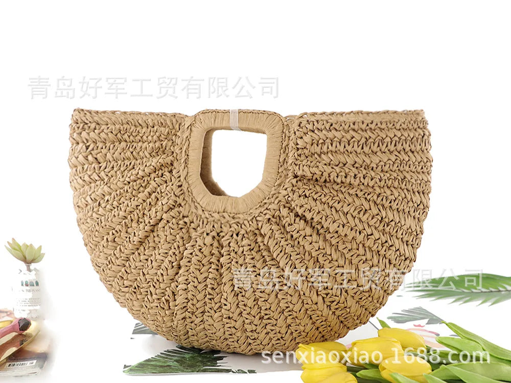 Femlion Straw Woven Beach Bag - Colorful Portable Women's Fashionable Handbag