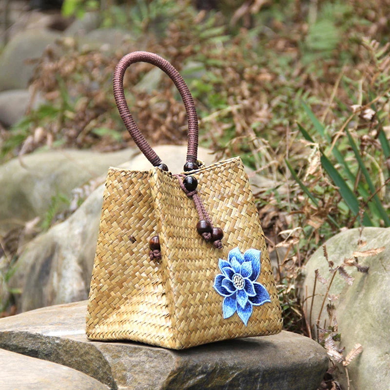 Femlion Woven Rattan Beach Handbag