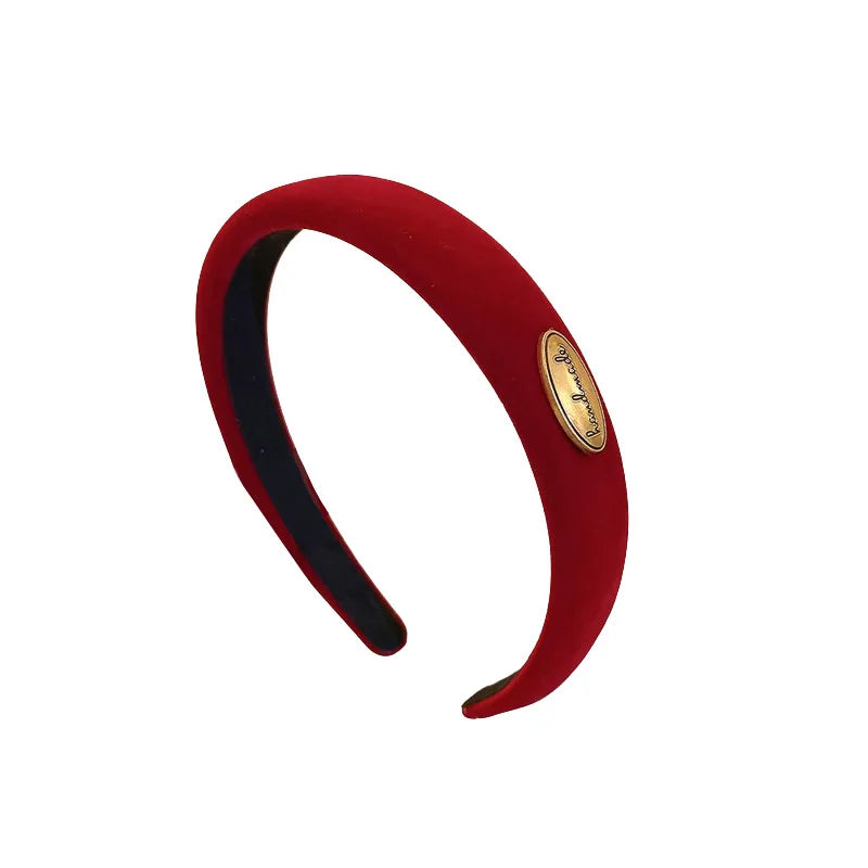 Femlion Red Flocking Oval Wide-brimmed Hairband - Fashion Retro Hair Accessories