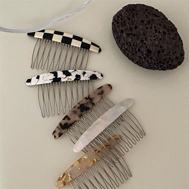 Femlion Marble Pattern Plaid Comb Clip, Korean Style Insert Hair Accessory