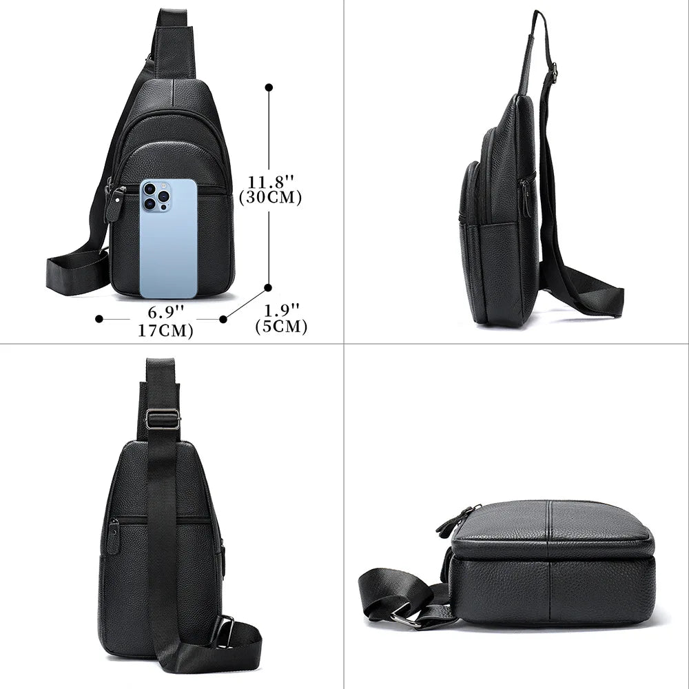 Femlion Leather Chest Bag Men's Crossbody Sling Packs