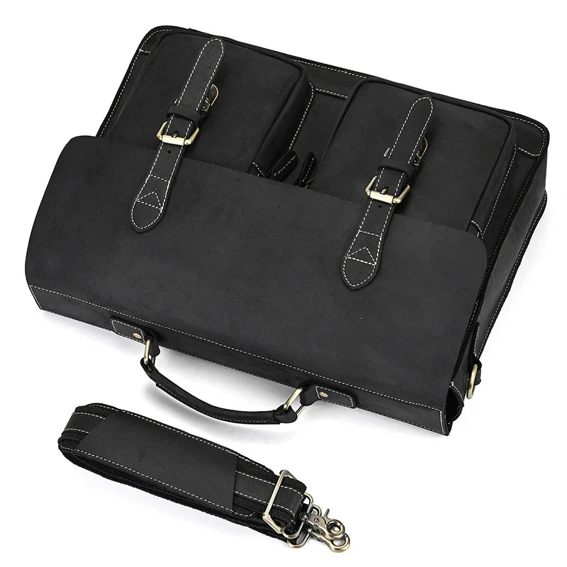 Femlion Large Leather Business Briefcase Shoulder Bag for Men and Women