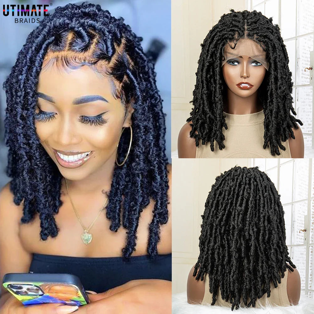 Femlion 16" Knotless Braided Lace Front Wig Short Bob Locs Crochet Braiding Wig