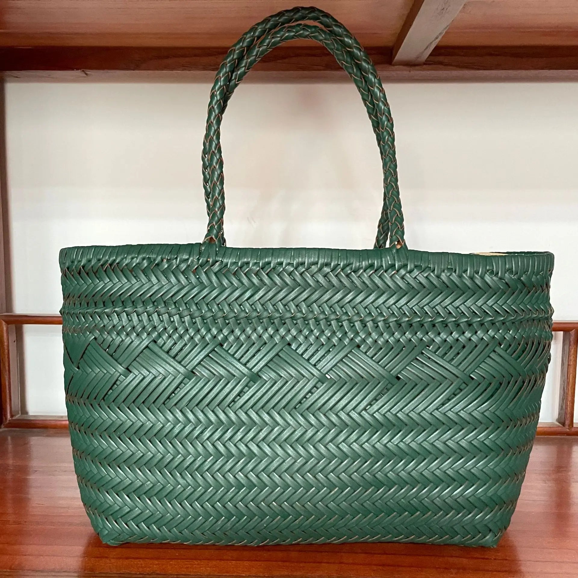 Femlion Leather Handmade Woven Vegetable Basket Women's Handbag