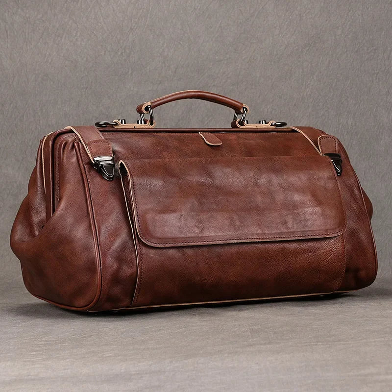 Femlion Genuine Leather Carry On Duffle for Men Women