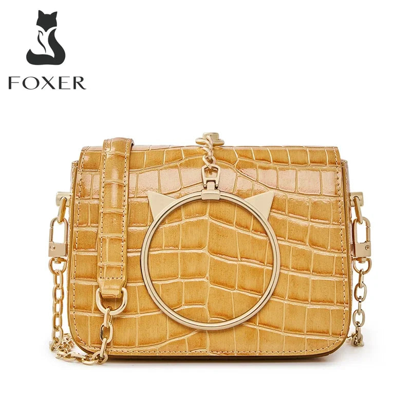 Femlion Alligator Mini Handbag Cow Leather Crossbody Shoulder Bag Crocodile Pattern Purse