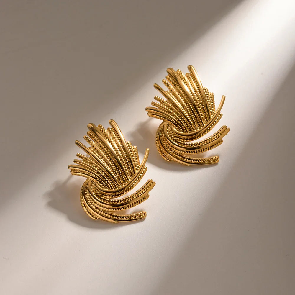 Femlion Gold Plated Braided Spiral Earrings - Geometric Fashion Jewelry