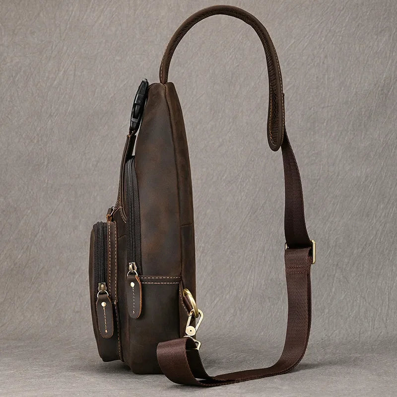 Femlion Men's Vintage Style Genuine Leather Chest Bag Pack