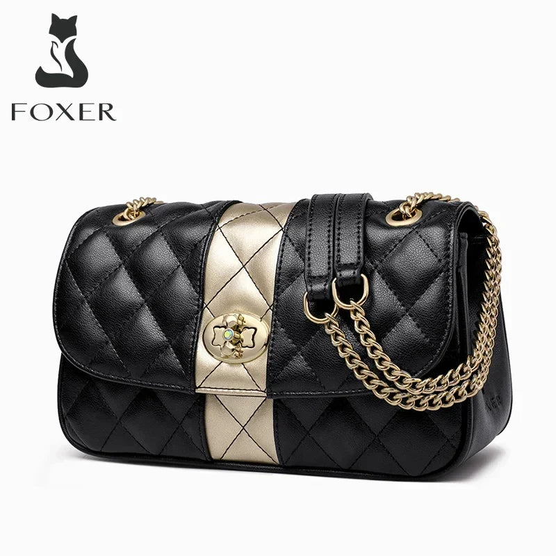 Femlion Diamond Lattice Crossbody Bag in Black Leather