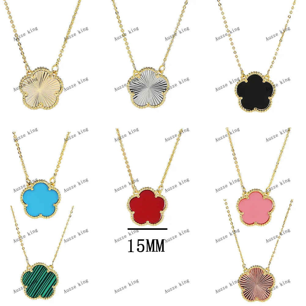 Femlion 18K Clover Pendant Necklace for Women - Double Sided Natural Stone Flower Gift