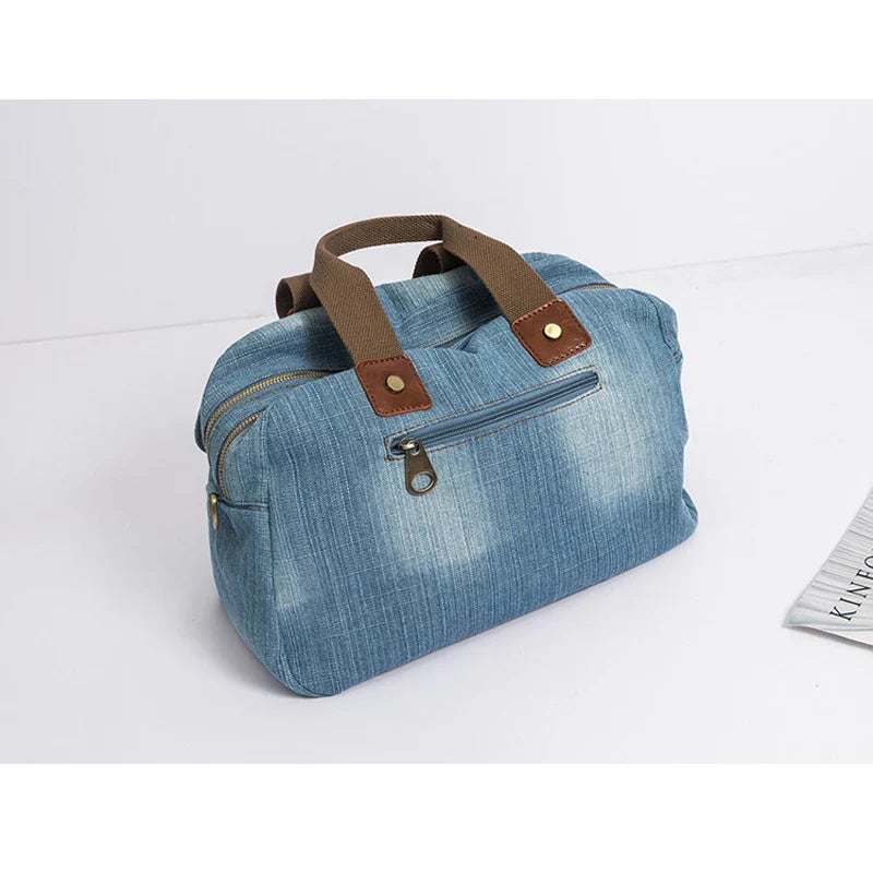 Femlion Light Blue Denim Tote Bag - Designer Quality Shoulder Handbag with Long Straps