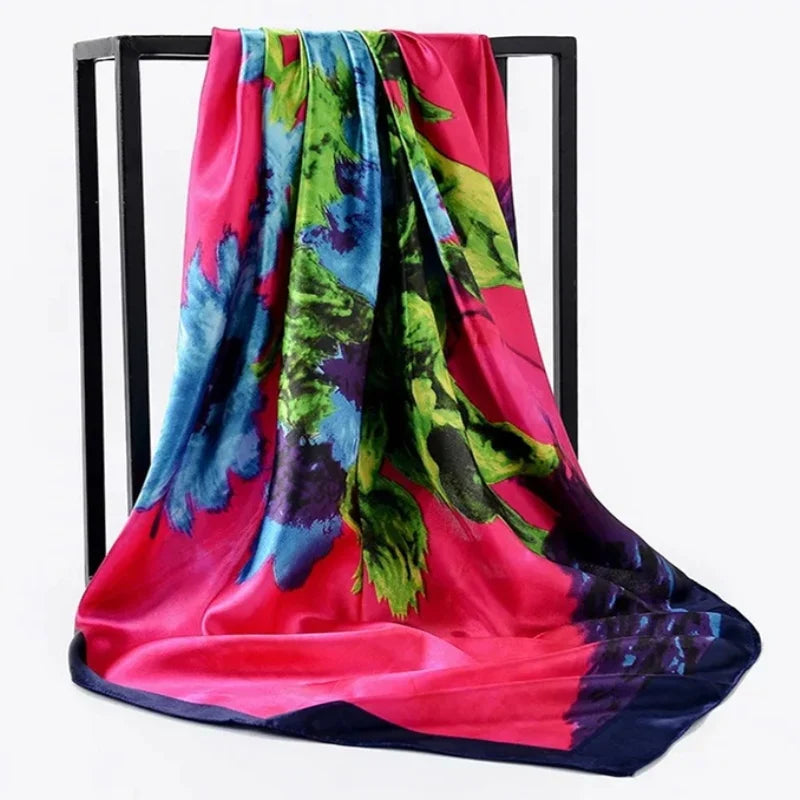 Femlion Silk Scarf 2022 Fashion Print Square Shawl Luxury Bandanna 90x90cm