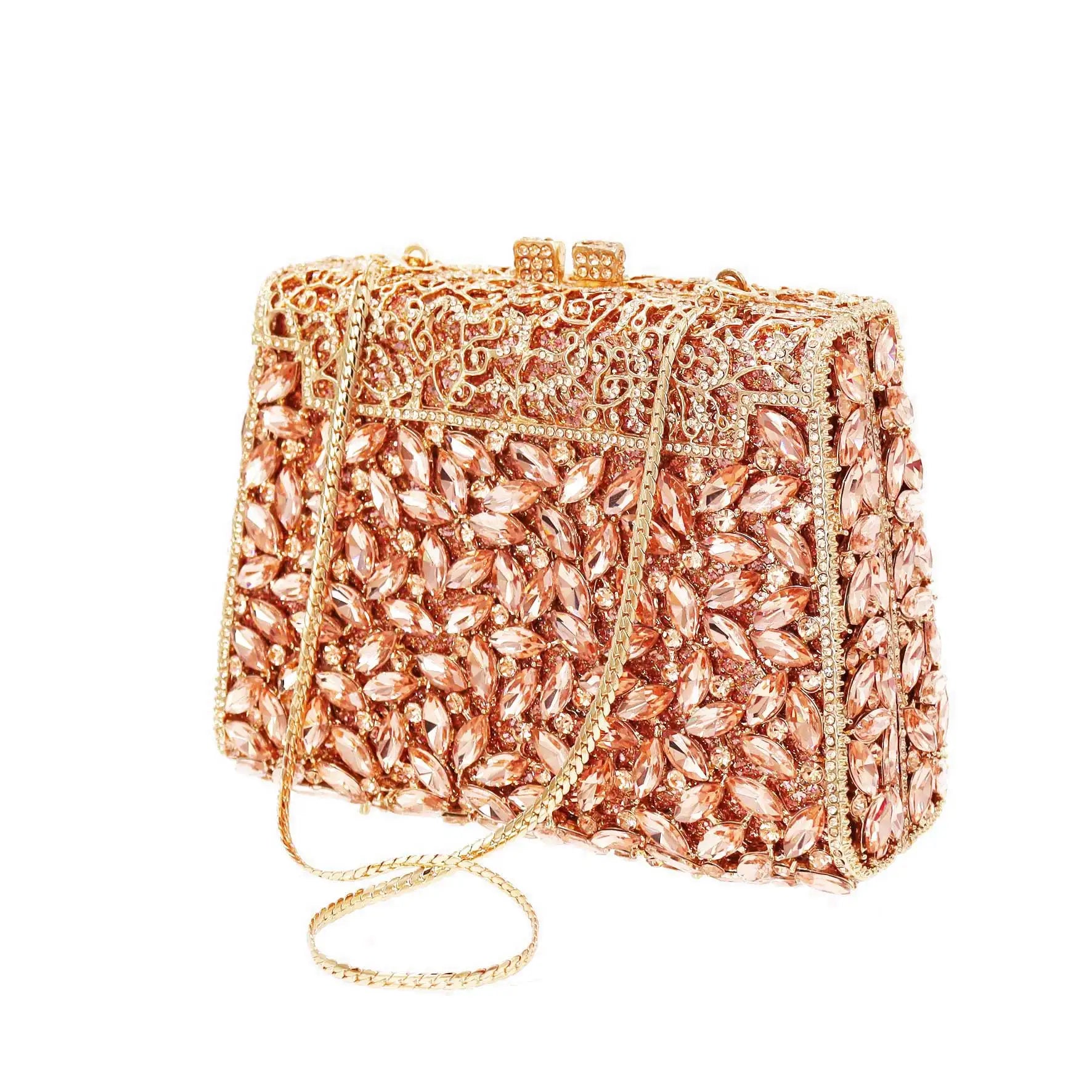 Femlion Rose Crystal Evening Clutch: Elegant Luxury Handbag for Women's Wedding & Banquet