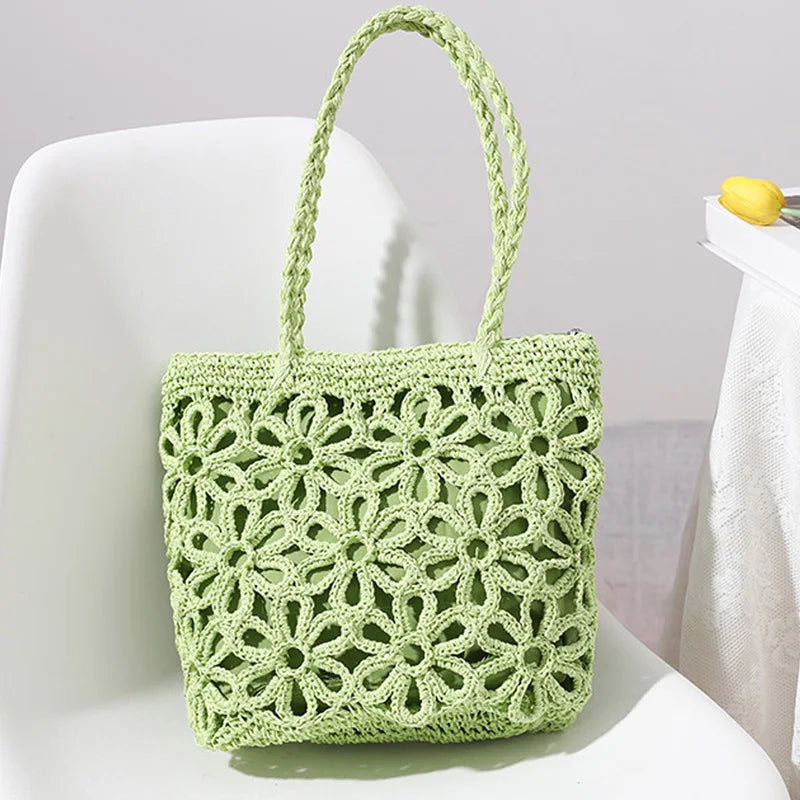 Femlion Hollow Flower Woven Straw Bag for Beach & Vacay