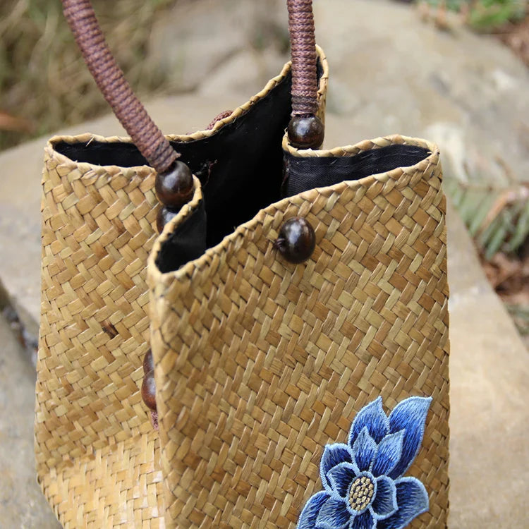 Femlion Woven Rattan Beach Handbag