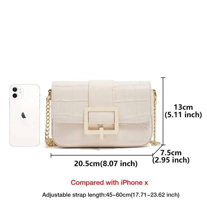 Femlion Split Leather Crossbody Chain Bag for Fashionable Women