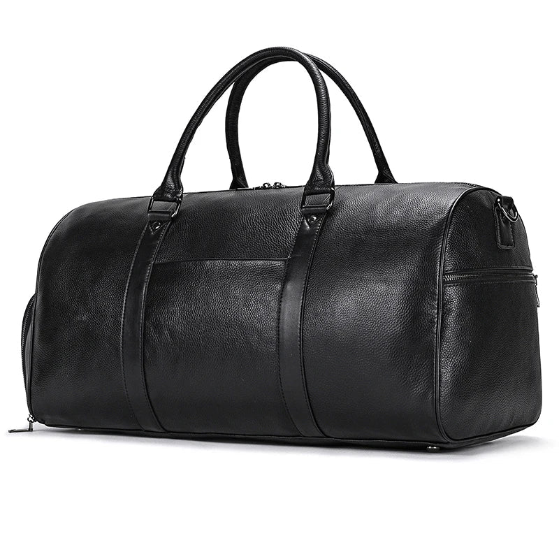 Femlion Leather Duffle Bag with Shoe Pocket for Men and Women