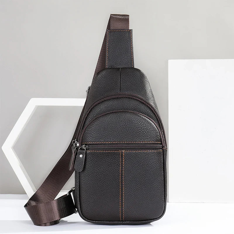 Femlion Leather Chest Bag Men's Crossbody Sling Packs