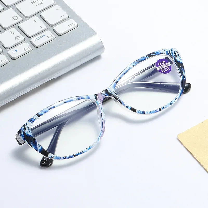 Femlion Printed Frame Anti-Blue Light Reading Glasses for Women, +1.0 to +4.0