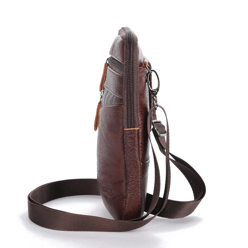 Femlion Genuine Leather Cross Shoulder Men's Bag Hip Sack Banana Bag