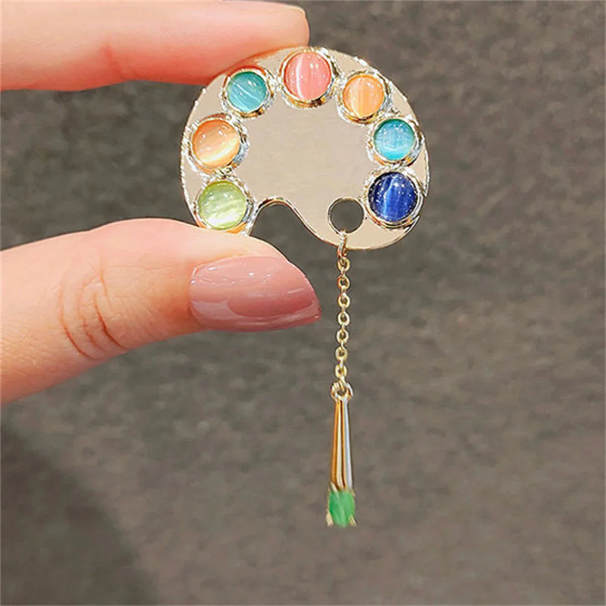 Femlion Opal Painting Palette Brooches: Colorful Artist Tassel Decorative Pins