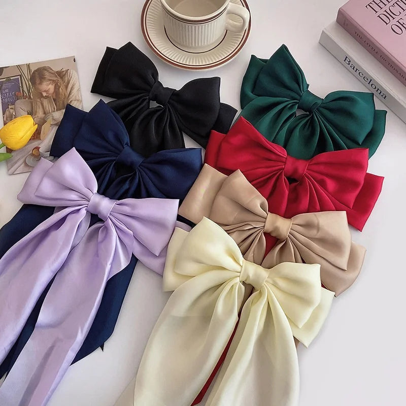 Femlion Bow Ribbon Hairpin Hair Clip - Elegant Women's Stain Barrettes and Ponytail Clip