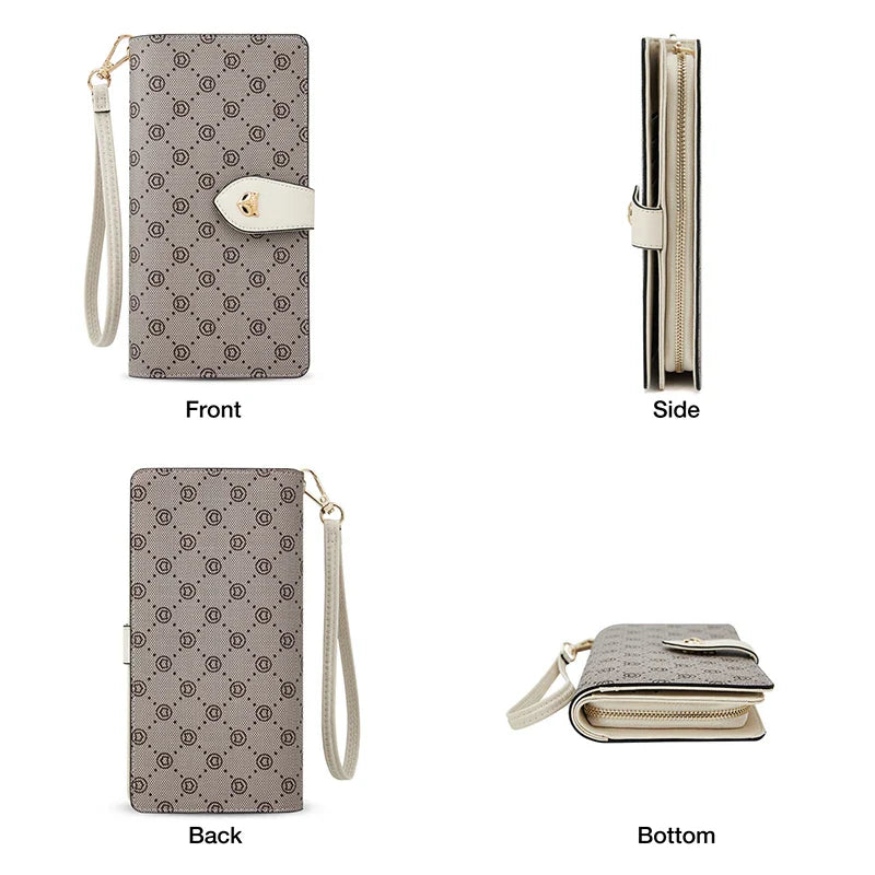 Femlion Monogram PVC Leather Long Wallet with Wriststrap