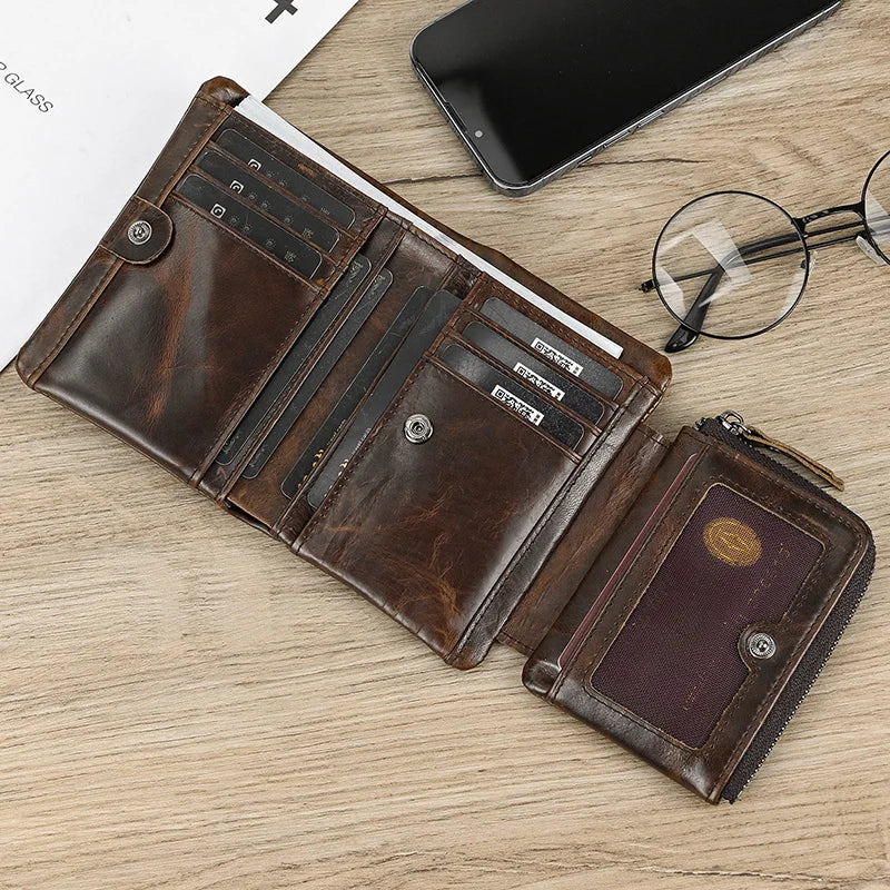 Femlion Genuine Leather Short Wallet for Men and Women - Luxury Business Card Wallet