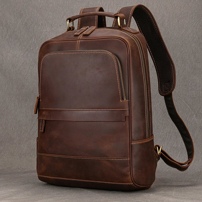 Femlion Vintage Style Leather Travel Backpack for Men