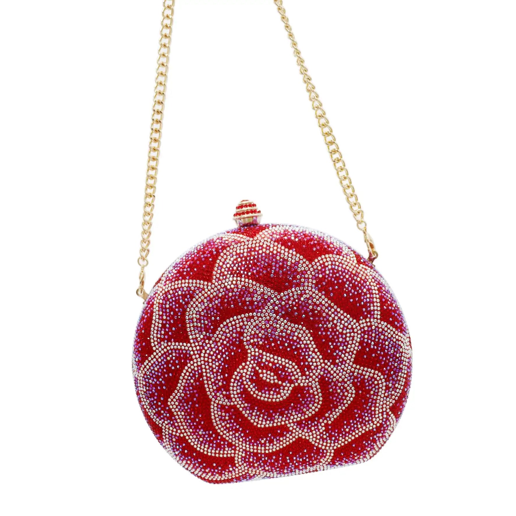 Femlion Rose Crystal Evening Bag Chain Handbag for Wedding Party