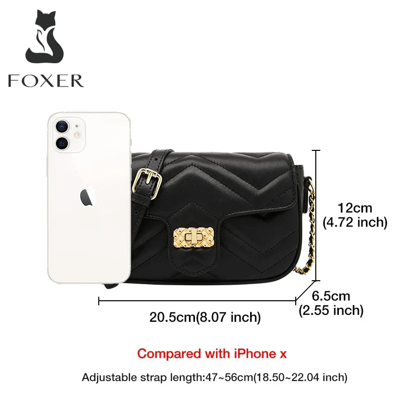 Femlion Split Leather Crossbody Chain Bag for Fashionable Women